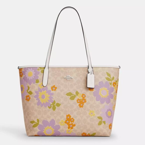Coach City Tote in Signature Canvas with Floral Print - Picture 1 of 4